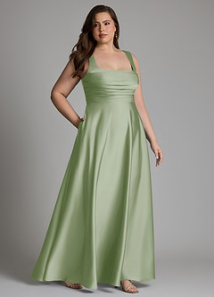 Azazie Azaria Vestidos de madrinha de casamento Vestido Dusty Sage de Cetim elástico de Linha A com Corpete image11