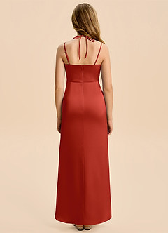 Azazie Nova Junior Rust A-Line Pleated Stretch Satin Dress image2