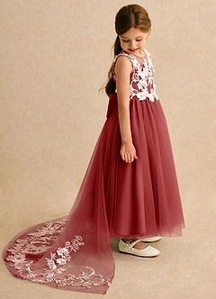 Azazie Mixie vestidos de niña de las flores Vestido de Óxido de Encaje de Corte Princesa image3