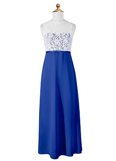 Azazie Rana Junior Royal Blue A-Line Lace Chiffon Dress image5