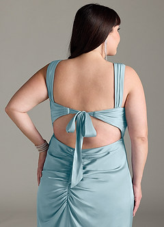 Azazie Jesaphine Bridesmaid Dresses Moody Blue Sheath Bow Stretch Satin Dress image13