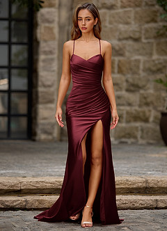 Lustre Wine Satin Prom Dress image3