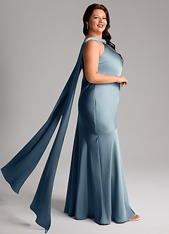 Azazie Kinsley Bridesmaid Dresses Dusty Blue Mermaid Side Slit Stretch Satin Dress image9