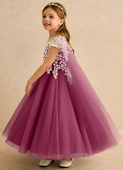 Azazie Dandelion Flower Girl Dresses Mulberry Ball-Gown Lace Dress image6