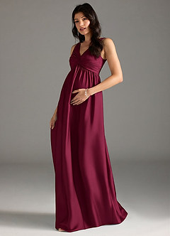 Azazie Yetta Brautjungfernkleider für Schwangere A-Linie Plissee Stretch-Satin Bodenlänge Kleid image1