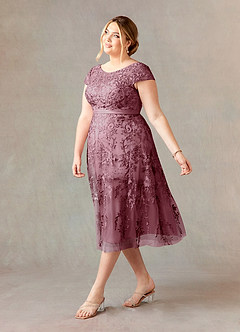 Azazie Sanna Mother of the Bride Dresses A-Line Scoop Lace Tulle Tea-Length Dress image9