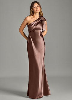 Azazie Yuanna Bridesmaid Dresses Espresso Mermaid One Shoulder Metallic Satin Dress image5