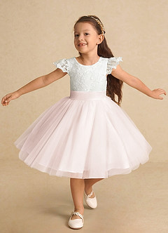Azazie Vetty Flower Girl Dresses Ivory Rose Petal A-Line Lace Tulle Dress image5