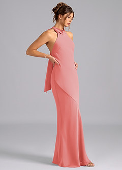 Azazie Velli Bridesmaid Dresses Coral Mermaid Bow Chiffon Dress image4