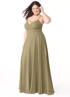 Azazie Avelina Robes de demoiselle d'honneur Robe Trapèze en Mousseline de soie Col V plissé Vert Mousse image8