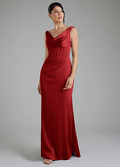 Azazie Spencer Bridesmaid Dresses Pomegranate Mermaid Pleated Stretch Satin Dress image5