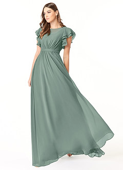 Azazie Daphne Modest Bridesmaid Dresses A-Line Ruffled Chiffon Floor-Length Dress image3