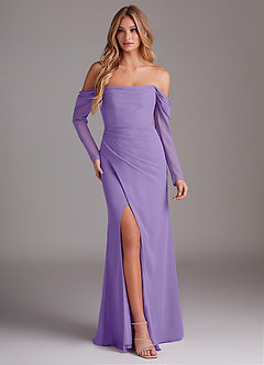 Azazie Hallie Bridesmaid Dresses Tahiti Mermaid Long Sleeve Chiffon Dress image1