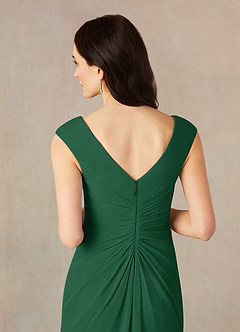 Azazie Sally Mother of the Bride Dresses Dark Green A-Line V-Neck Pleated Chiffon Dress image5
