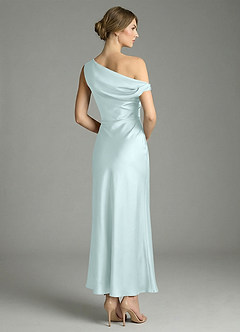 Azazie Emerson Bridesmaid Dresses Sea Glass Mermaid Off the Shoulder Stretch Satin Dress image6
