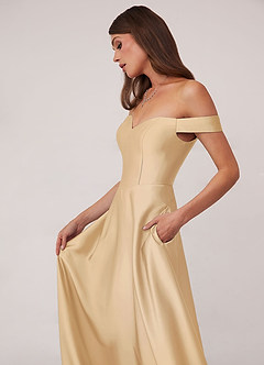 Barbie ♥ Azazie Bridesmaid Dresses Gold A-Line Off the Shoulder Stretch Satin Convertible Dress image5