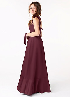 Azazie Barbara Junior Cabernet A-Line Bow Matte Satin Dress image2