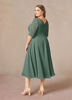 Azazie Naomi Mother of the Bride Dresses Sea Moss A-Line Boatneck Pleated Chiffon Dress image13