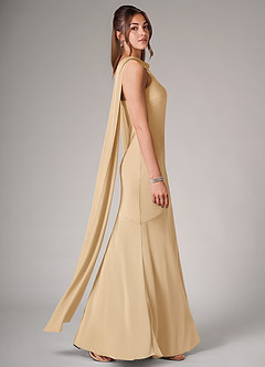 Azazie Kinsley Bridesmaid Dresses Gold Mermaid Side Slit Stretch Satin Dress image6