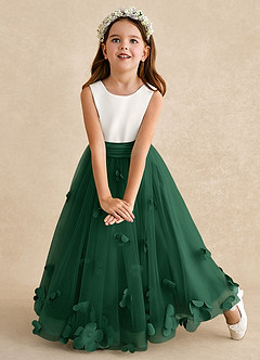 Azazie Vi Flower Girl Dresses Dark Green A-Line Sleeveless Tulle Dress image6