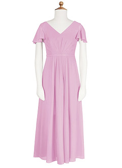 Azazie Peony Junior Vestido de Rosa Caramelo de Gasa de Corte en A con Plisado image6