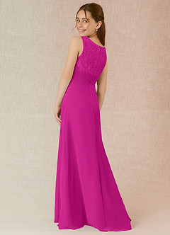 Azazie Snow Junior Fuchsia A-Line Lace Chiffon Dress image2