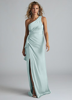 Azazie Maive Robes de demoiselle d'honneur Robe Fourreau en Satin extensible Rayé Brume image1