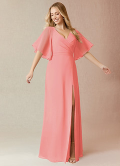 Azazie Cierra Bridesmaid Dresses Coral A-Line V-Neck Chiffon Dress image1