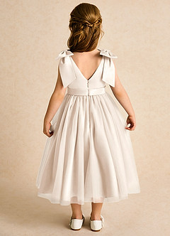 Azazie Serene Flower Girl Dresses White Alabaster Ball-Gown Bow Matte Satin Dress image6