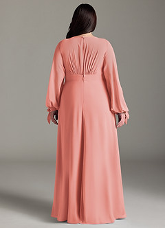 Azazie Matilda Brautjungfernkleider A-Linie Langarm Chiffon Kleid Koralle image10