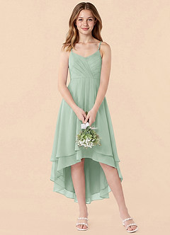 Azazie Mariam Junior Agave A-Line Pleated Chiffon Dress image4