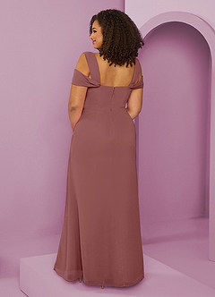 Barbie ♥ Azazie Brautjungfernkleider A-Linie Schulterfrei Chiffon Kleid Wüstenrose image8