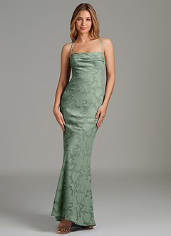 Azazie Ola Bridesmaid Dresses Matcha Mermaid Corset Floral Burnout Dress image4