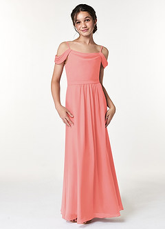 Azazie Alivia Junior Coral A-Line Off the Shoulder Chiffon Dress image4