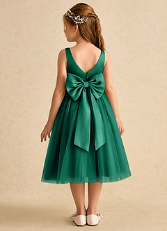 Azazie Firefly Flower Girl Dresses Emerald A-Line Bow Matte Satin Dress image5