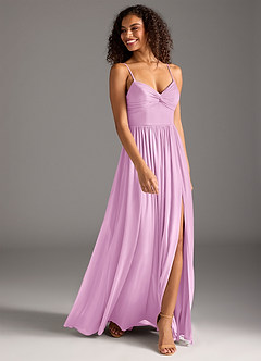 Azazie Zeya Bridesmaid Dresses Candy Pink A-Line Pleated Mesh Dress image3