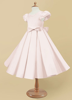 Azazie Jewel Flower Girl Dresses Rose Petal Ball-Gown Pleated Matte Satin Dress image6