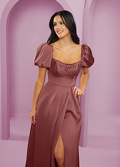 Barbie ♥ Azazie Bridesmaid Dresses Amethyst A-Line Ruched Stretch Satin Dress image5