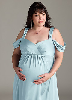 Azazie Rhea Robes de demoiselle d'honneur de maternité Robe Trapèze Épaule nue plissée Longueur ras du sol Satin extensible image5