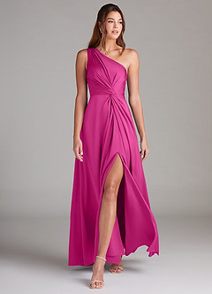 Azazie Brooke Bridesmaid Dresses Fuchsia A-Line One Shoulder Stretch Satin Dress image9