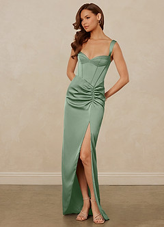 Christian Siriano Bridal for Azazie 1017 Bridesmaid Dresses Matcha Sheath Sweetheart Neckline Stretch Satin Dress image3