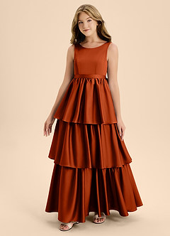 Azazie Meadowyn Junior Paprika A-Line Bow Stretch Satin Dress image4