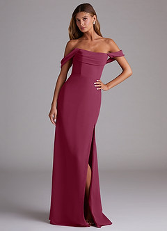 Azazie Saige Bridesmaid Dresses Mulberry A-Line Off the Shoulder Chiffon Convertible Dress image4