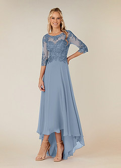 Azazie Monza Mother of the Bride Dresses Dusty Blue A-Line Lace Chiffon Dress image4