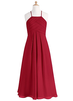 Azazie Ginger Junior Scarlet A-Line Pleated Chiffon Dress image7