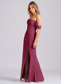 Azazie Joanne Bridesmaid Dresses Mulberry Mermaid Off the Shoulder Chiffon Dress image3