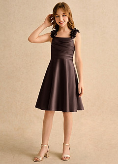 Azazie Resa Girls Formal Final Sale Dusty Sage A-Line Pleated Matte Satin Dress image5