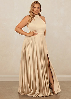 Christian Siriano Bridal for Azazie 1007 Bridesmaid Dresses Champagne A-Line Pleated Stretch Satin Dress image10