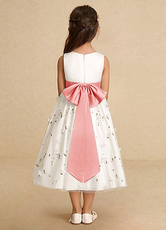 Azazie Pollie Flower Girl Dresses Ivory Coral A-Line Bow Tulle Dress image6