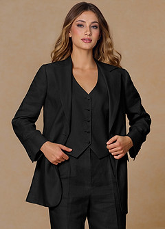 front Belicia Black 100% Linen Blazer